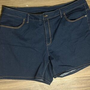 Dark Blue Jean Shorts with Contrast Stitching